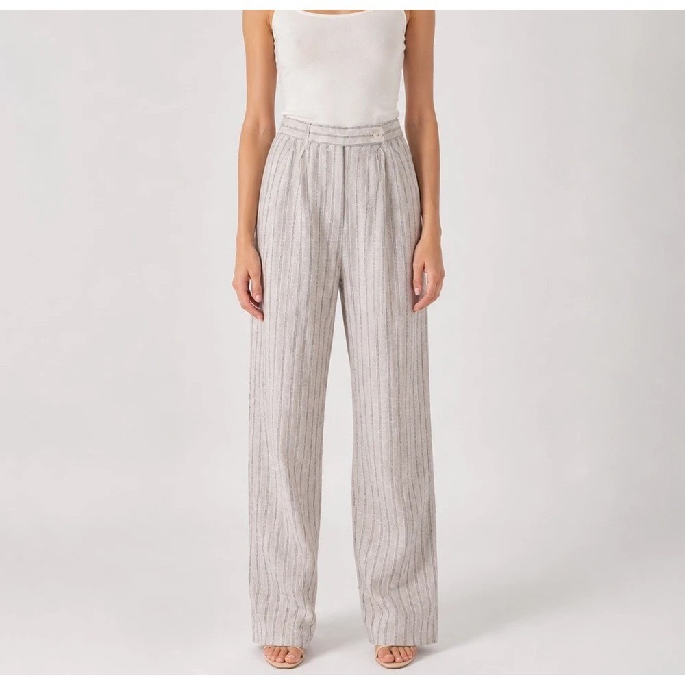 A&F Linen Collection Pinstripe Pleated Tapered Pants‎ Timeless Greece Fit Sz 25